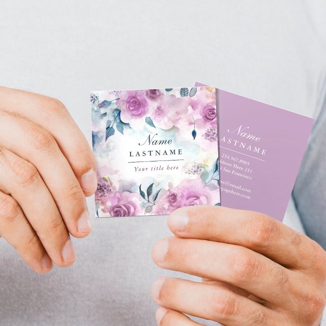 Purple Roses Floral Watercolor Business Card (Creator Uploaded)