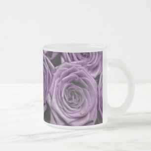 Purple Roses Frosted Glass Coffee Mug