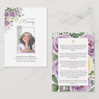 Purple Roses Funeral Memorial Prayer Card