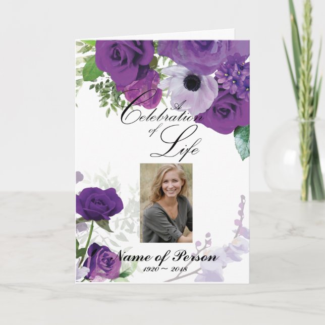 Purple Roses Funeral Program Programme (Front)