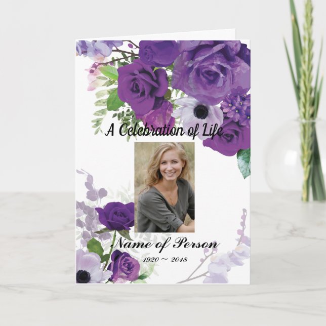 Purple Roses Funeral Program Programme (Front)