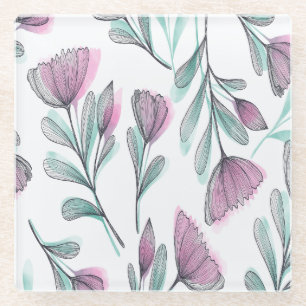 Purple roses glass coaster