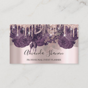 Purple Roses Glitter Drips Logo Event Planner Business Card