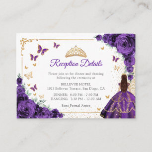 Purple Roses Gold Quinceanera Reception Details Enclosure Card