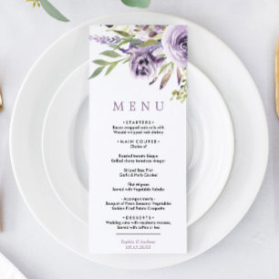 Purple Roses & Greenery Leaves Floral Wedding Menu