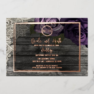 Purple Roses Grey Wood & Lace Rustic Wedding