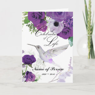 Purple Roses Hummingbird Funeral Program Programme