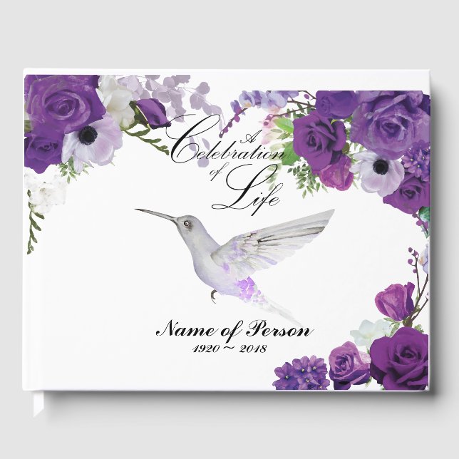 Purple Roses & Hummingbird Guestbook (Front)