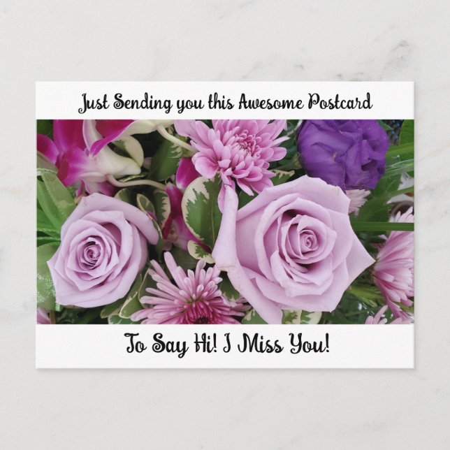 Purple Roses "I Miss YOU" Saying Hi Post Card (Front)