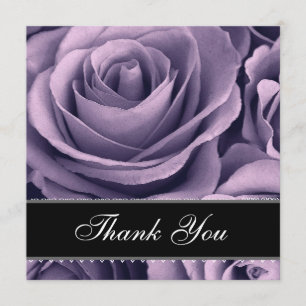 Purple Roses Lace Ribbon Wedding Thank You Card