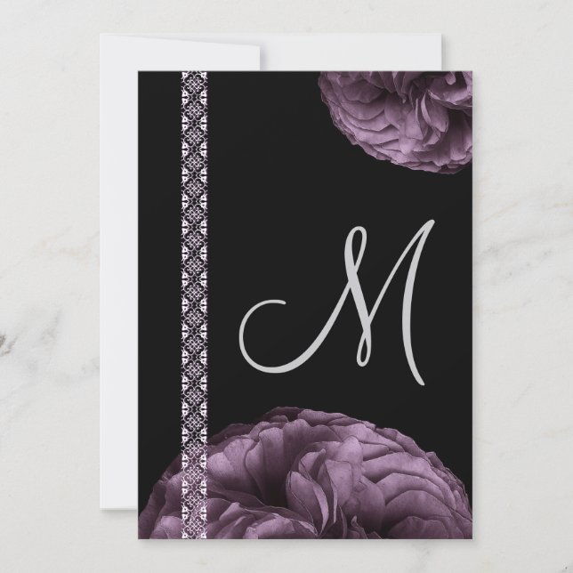 Purple Roses & Lace Wedding Announcements (Front)