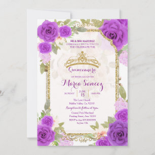 Purple Roses Mexican Charra Mis Quince Invitation