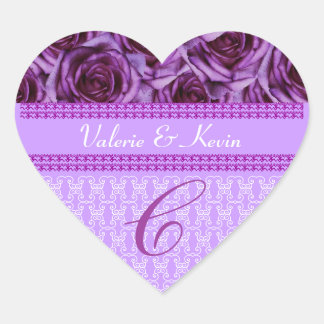 Purple Roses Monogram Letter C Wedding Sticker
