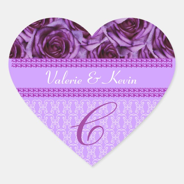 Purple Roses Monogram Letter C Wedding Sticker (Front)