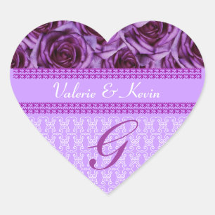 Purple Roses Monogram Letter G Wedding Sticker