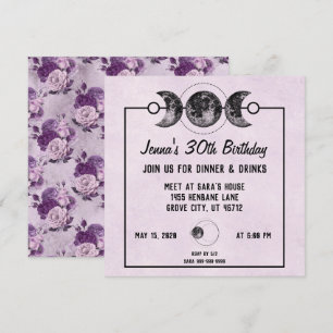Purple Roses & Moons Fantasy Birthday Invites