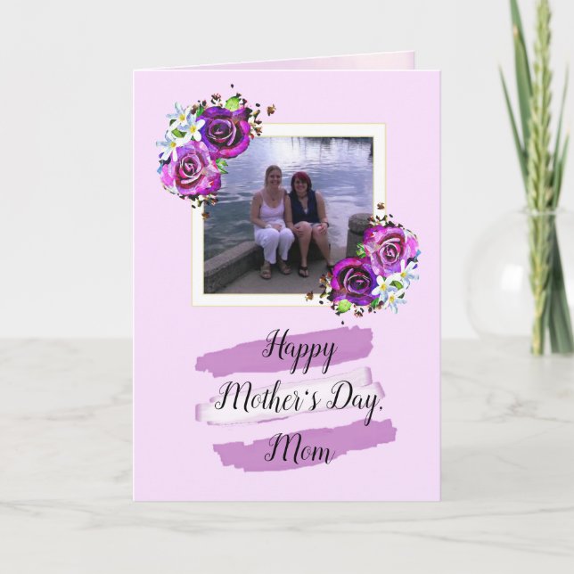 Purple Roses Mother Daughter Photo Mothers Day Card (Front)