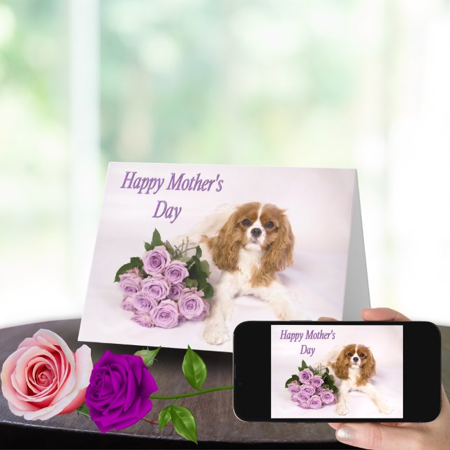 Purple Roses Mother's Day Card Cavalier King Dog (Creator Uploaded)