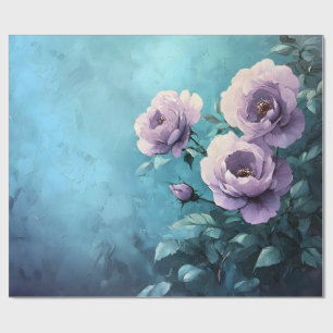 Purple Roses on Teal Decoupage Wrapping Paper