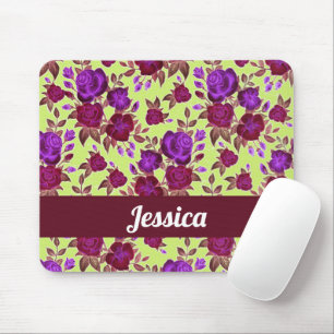 Purple roses on yellow mouse mat