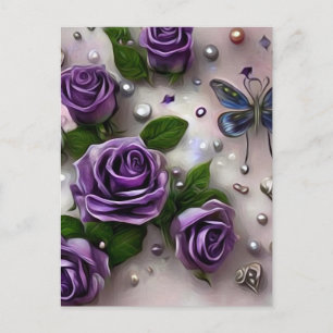 Purple Roses & Pearls Postcard