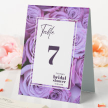 Purple Roses Photo Bridal Shower Table Number