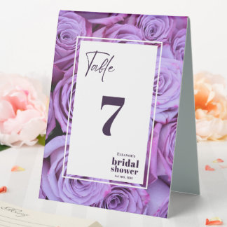 Purple Roses Photo Bridal Shower Table Number