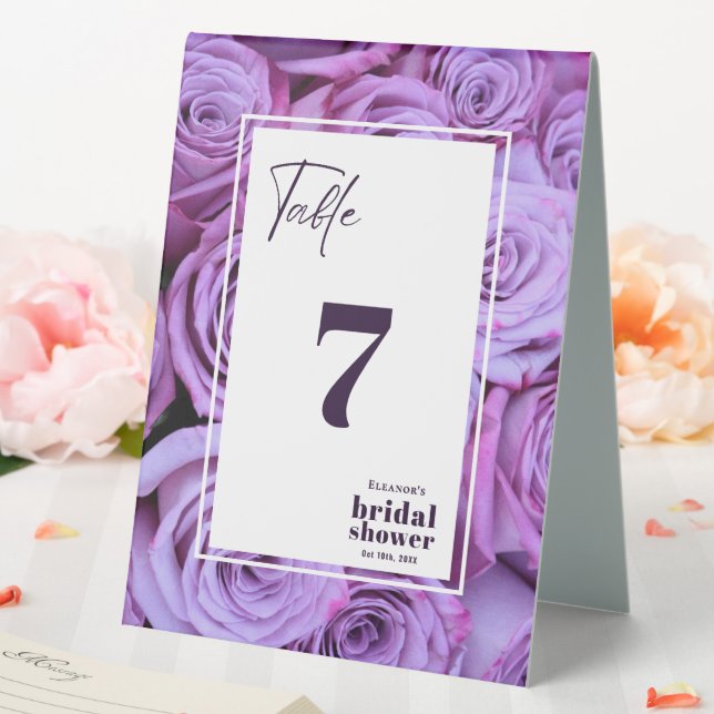 Purple Roses Photo Bridal Shower Table Number (In SItu (Wedding))
