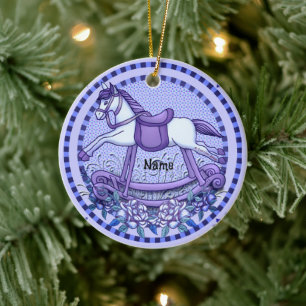 Purple Roses Rocking Horse Ceramic Tree Decoration