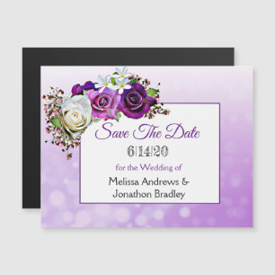 Purple Roses Save the Date Wedding Magnet