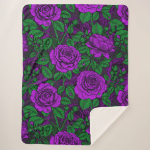 Purple roses sherpa blanket