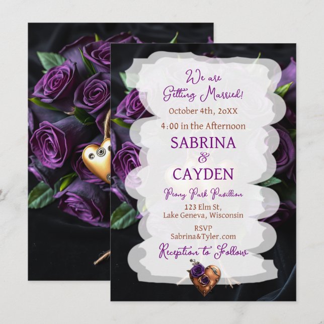 Purple Roses, Steampunk Wedding Invitation (Front/Back)