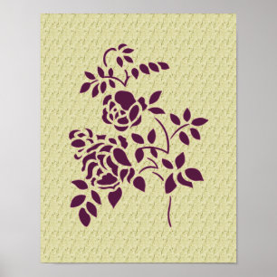Purple Roses Stencil Art Floral Poster