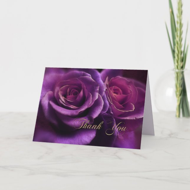 Purple Roses Sympathy Thank You Card (Front)