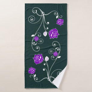 Purple Roses Teal Bath Towel Set