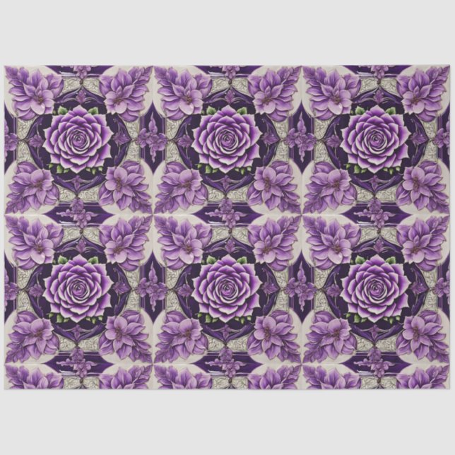 Purple Roses Trendy Beautiful Collection Tissue Paper (Front)