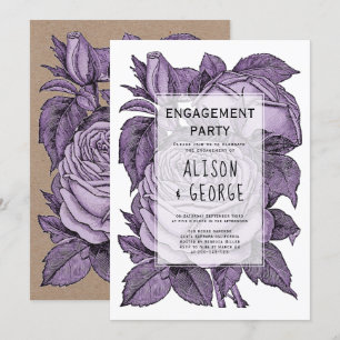 Purple roses vintage wedding engagement party invitation