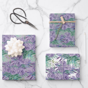 Purple Roses Watercolor Hand-painted Wrapping Paper Sheet