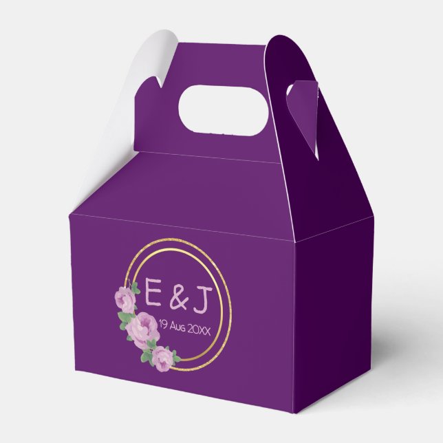 Purple Roses Wedding Favour Box (Front Side)