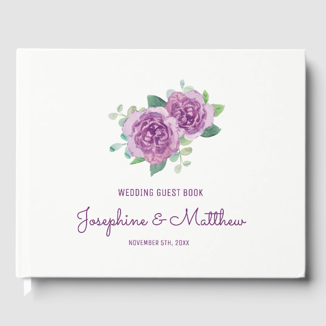 Purple Roses Wedding Guest Book (Front)