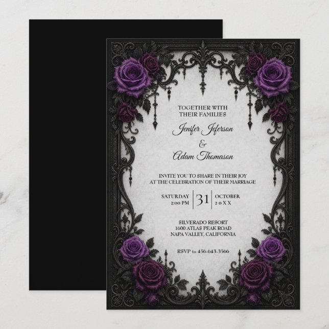 Purple Roses Wedding Invitation (Front/Back)