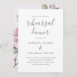 Purple Roses Wedding Rehearsal Dinner Card