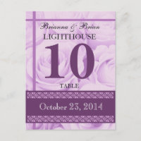 PURPLE Roses Wedding Table Number Card Reception