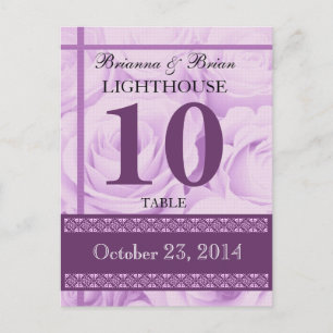PURPLE Roses Wedding Table Number Card Reception