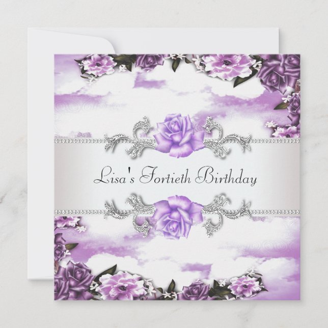 Purple Roses Womans 40th Birthday Party Invitation (Front)