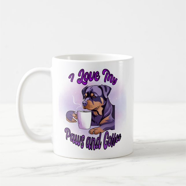 Purple Rottweiler: I Love my Paws and Coffee Coffee Mug (Left)
