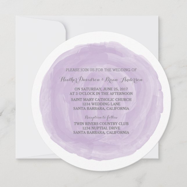 Purple Round Watercolor Wedding Invite (Front)
