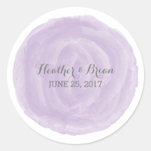 Purple Round Watercolor Wedding Stickers