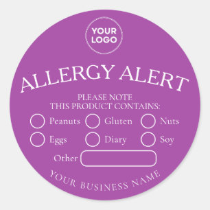 Purple Round White Food Allergy Alert Sticker