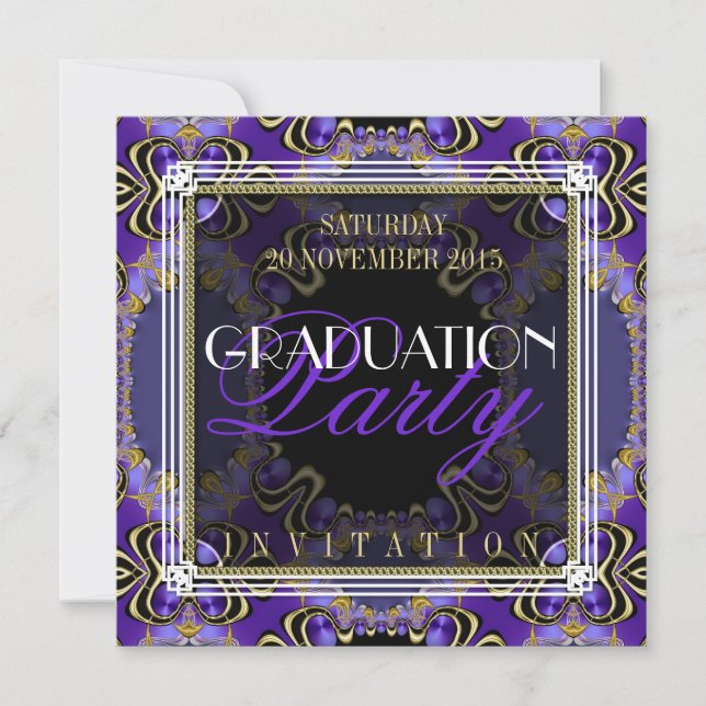 Purple Royal Art Deco Graduation Party Invitations (Front)